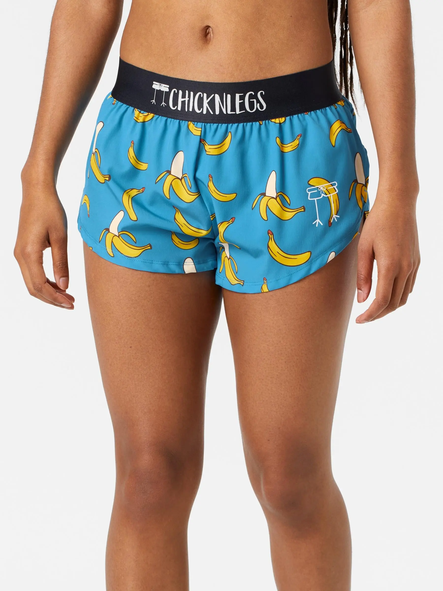 ChicknLegs Women's Blue Bananas 1.5" Split Shorts