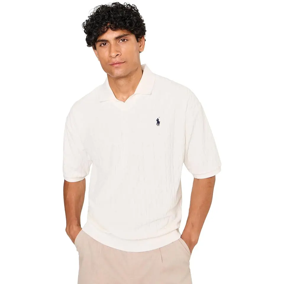 Relaxed Fit Cable-knit Terry Polo Shirt
