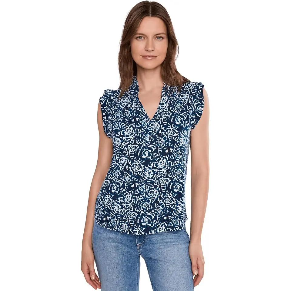 Shibori Lilies Soft Sleeve Top