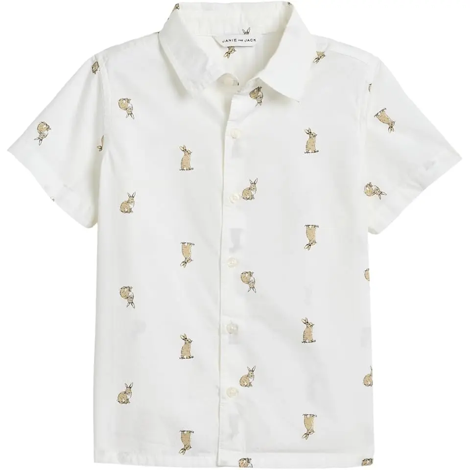 Bunny Print Button Down Shirt (Toddler/Little Kid/Big Kid)