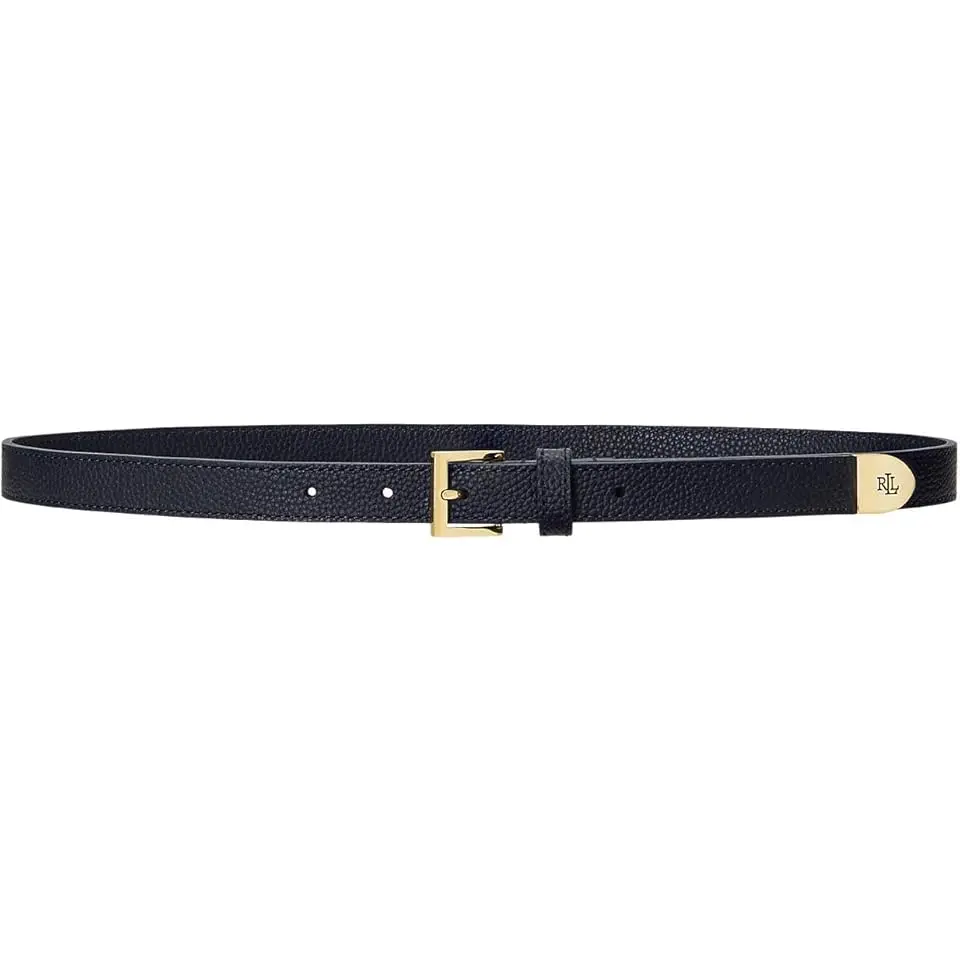 Pebbled Leather Skinny Belt