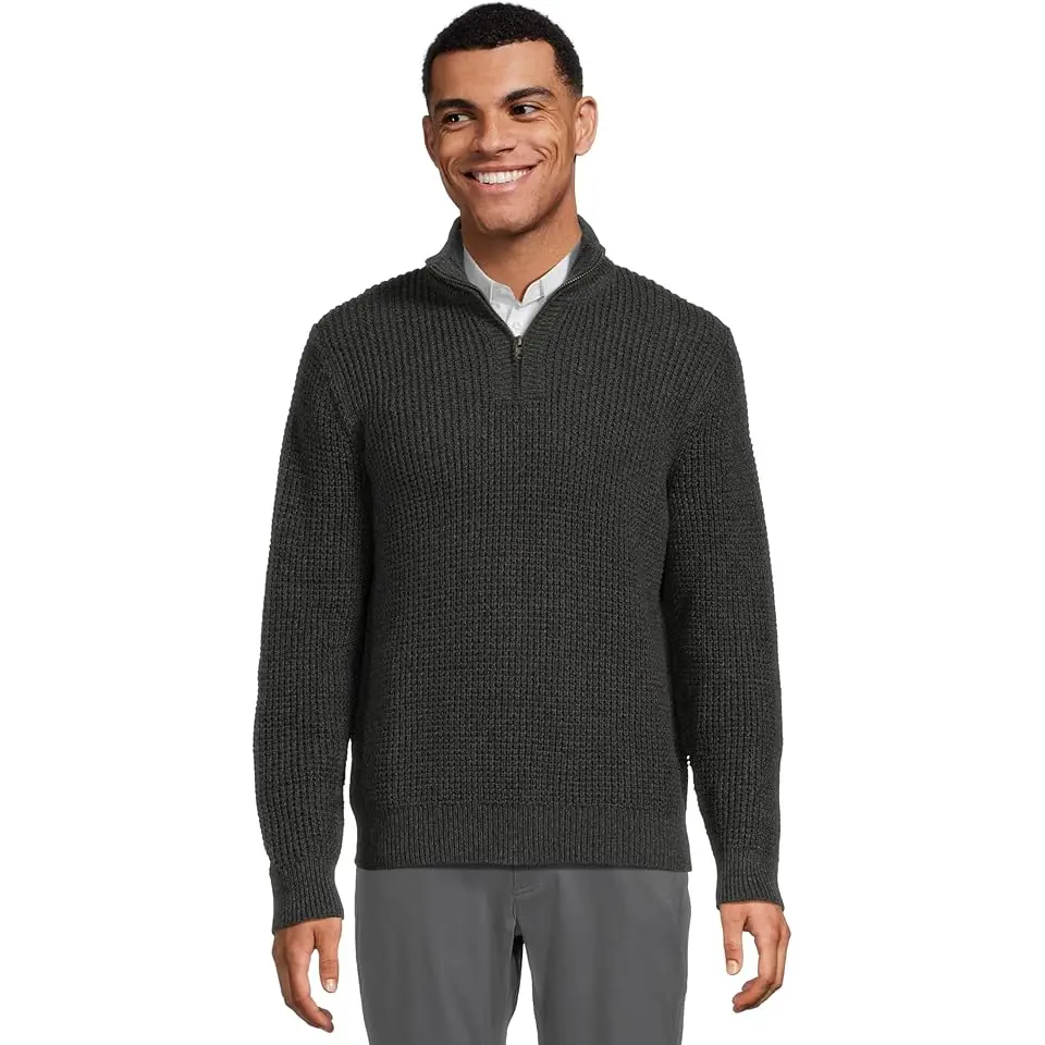 Organic Cotton Waffle Sweater 1/4 Zip