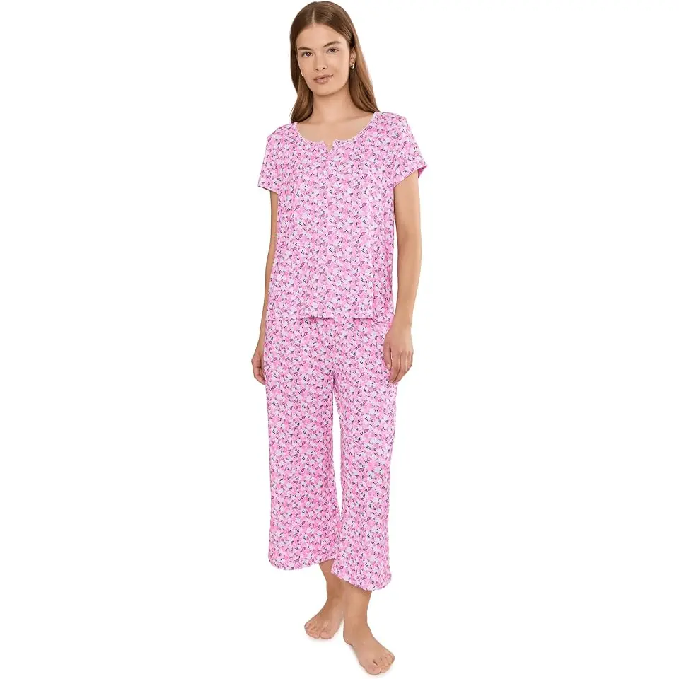 Petite Henley Top & Crop Pantss Pajama Set