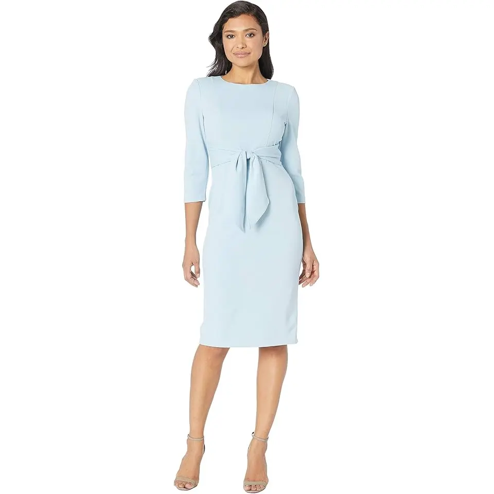 Knit Crepe Tie Waist Sheath Dress