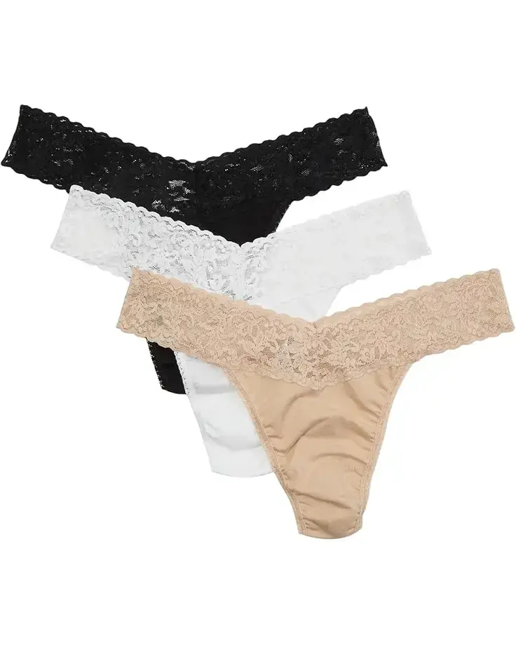 Women's Hanky Panky Organic Cotton Original Rise Thong w/ Lace 3-Pack