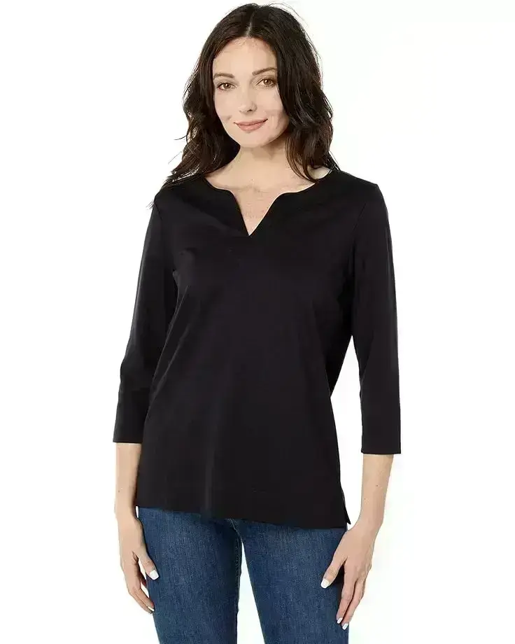 Pima Tops Split-Neck Tunic 3/4 Sleeve