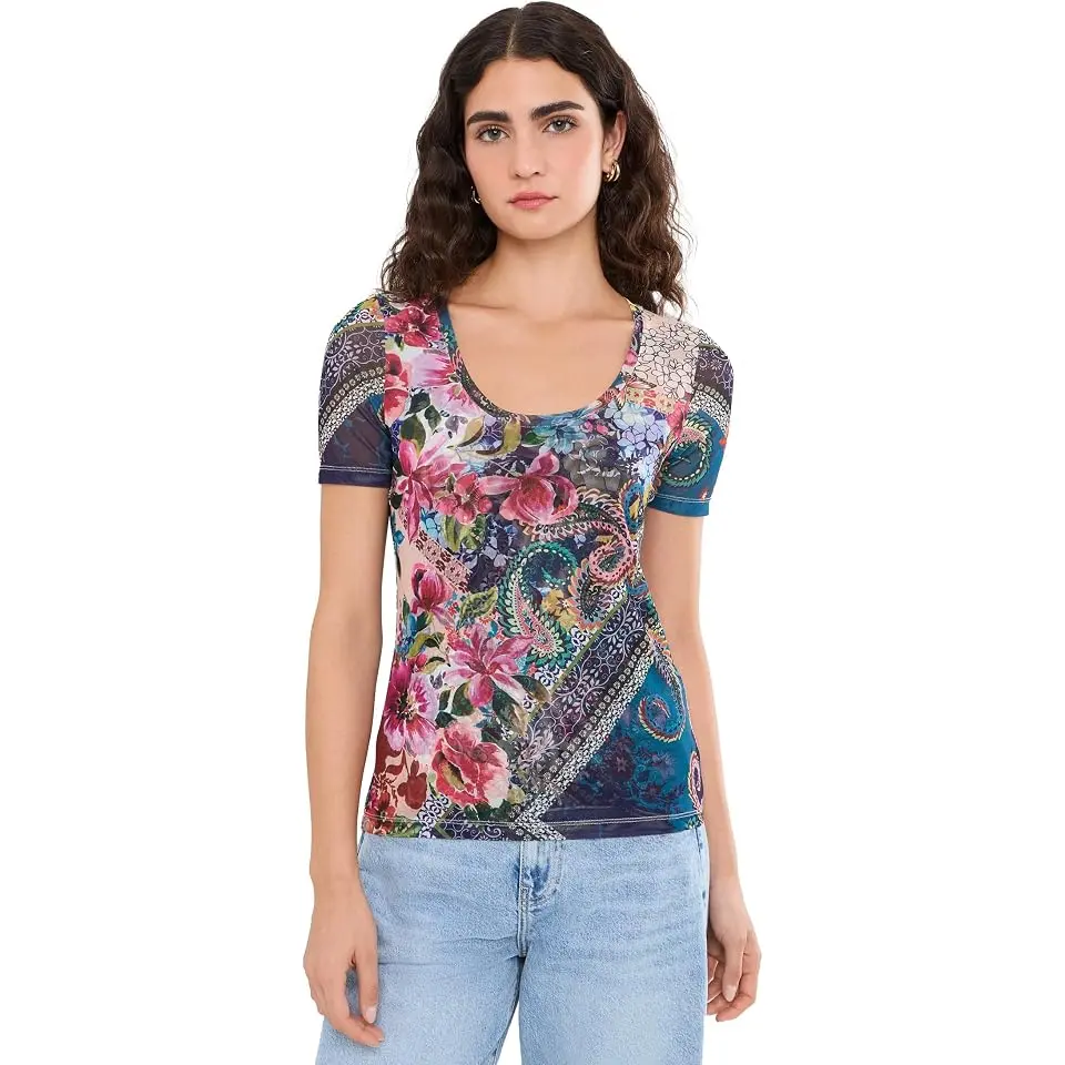Short Sleeve Scoop Neck Mesh Tee