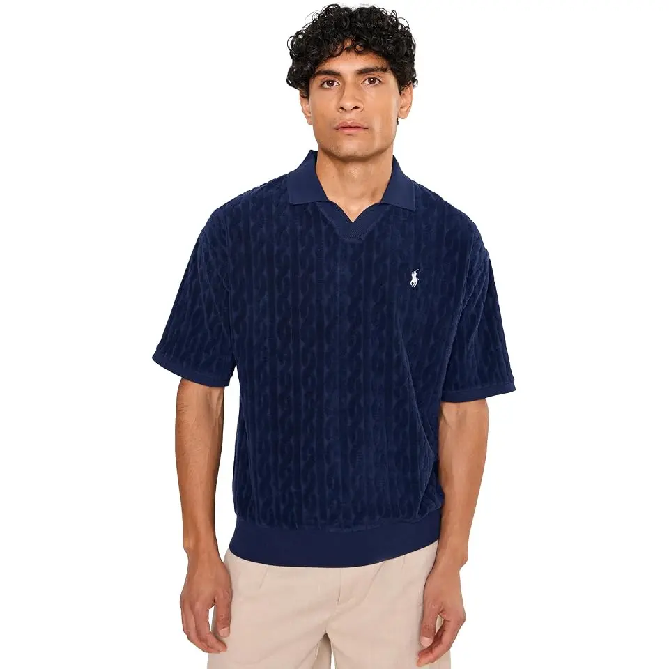 Relaxed Fit Cable-knit Terry Polo Shirt