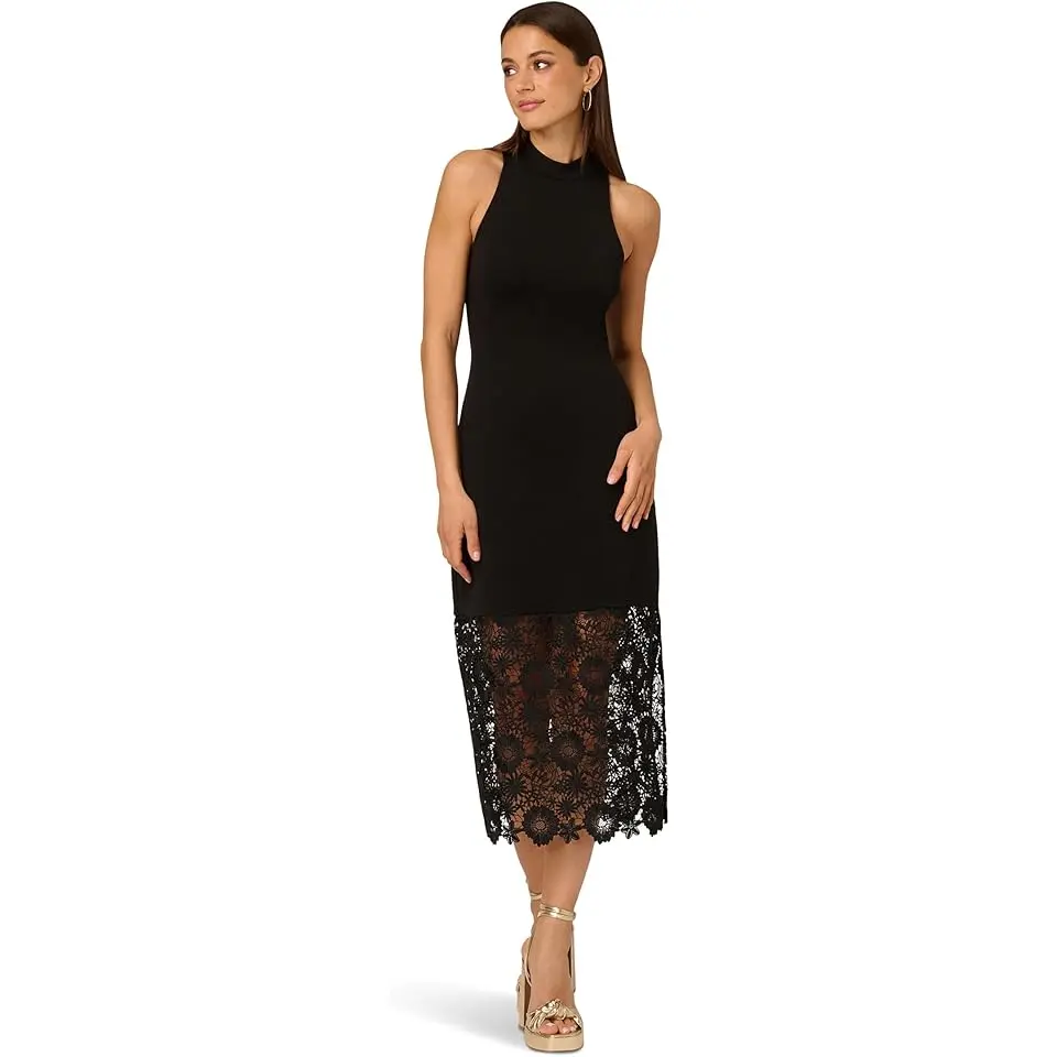 Knit Midi Dress Lace Hem