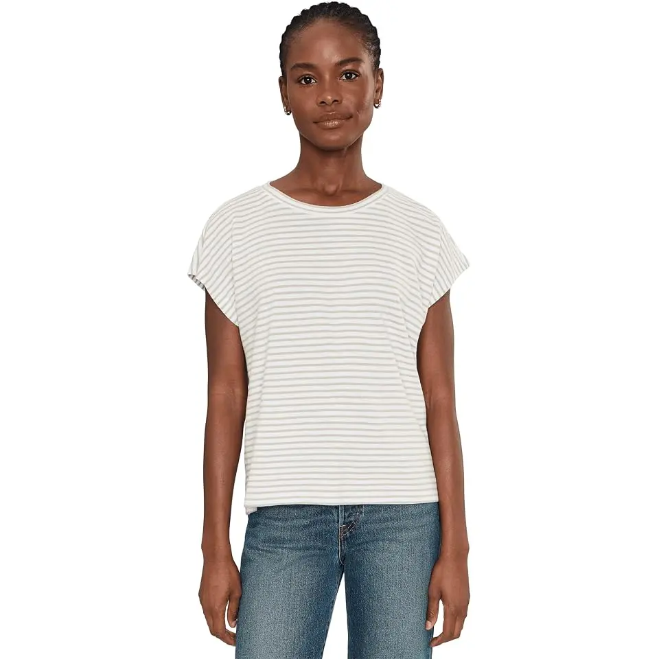 Striped Organic Cotton Slub Crew Neck Short Sleeve Top