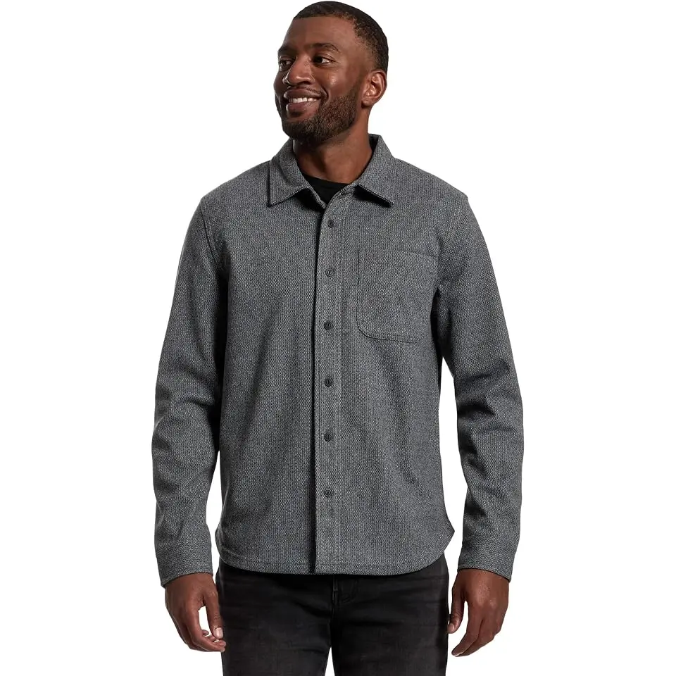 Long Sleeve Button Up Herringbone Knit Shirt