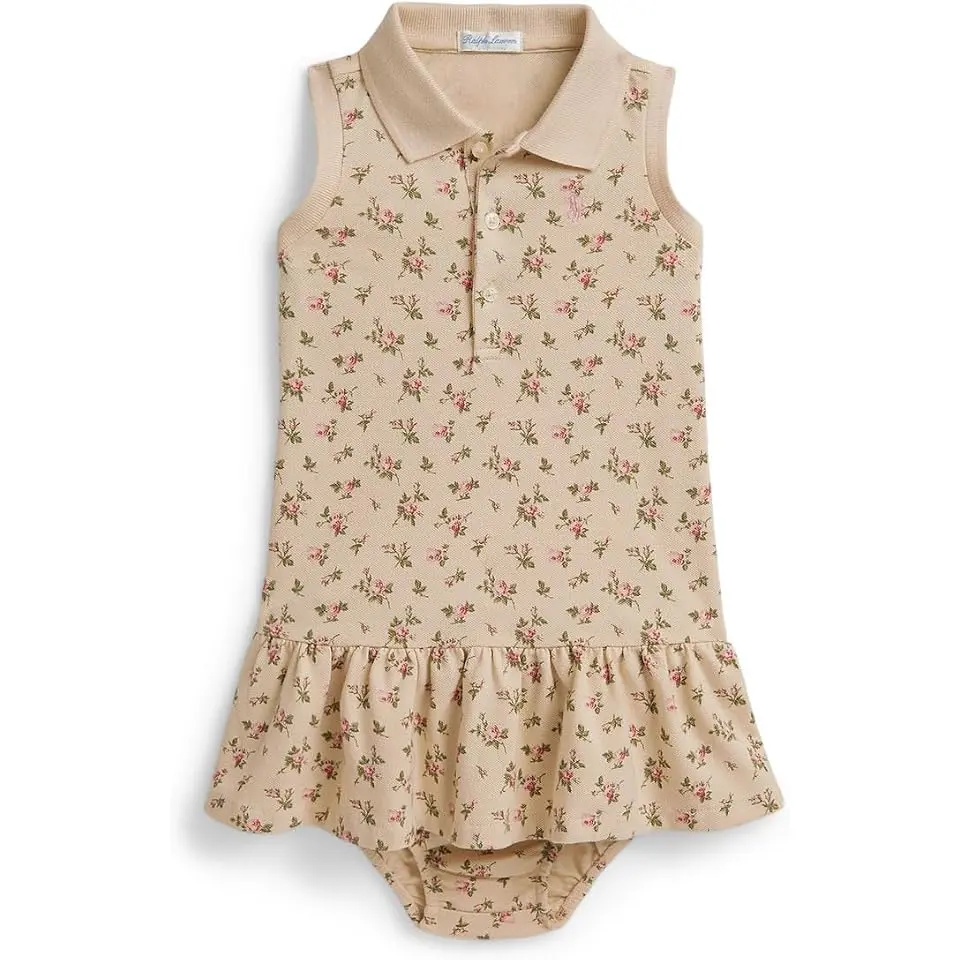 Floral Stretch Mesh Polo Dress & Bloomer (Infant)