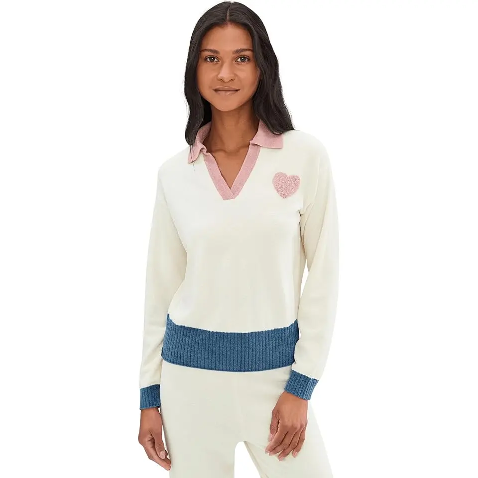 CozyChic Ultra Lite® Color Block Heart Collared Pullover