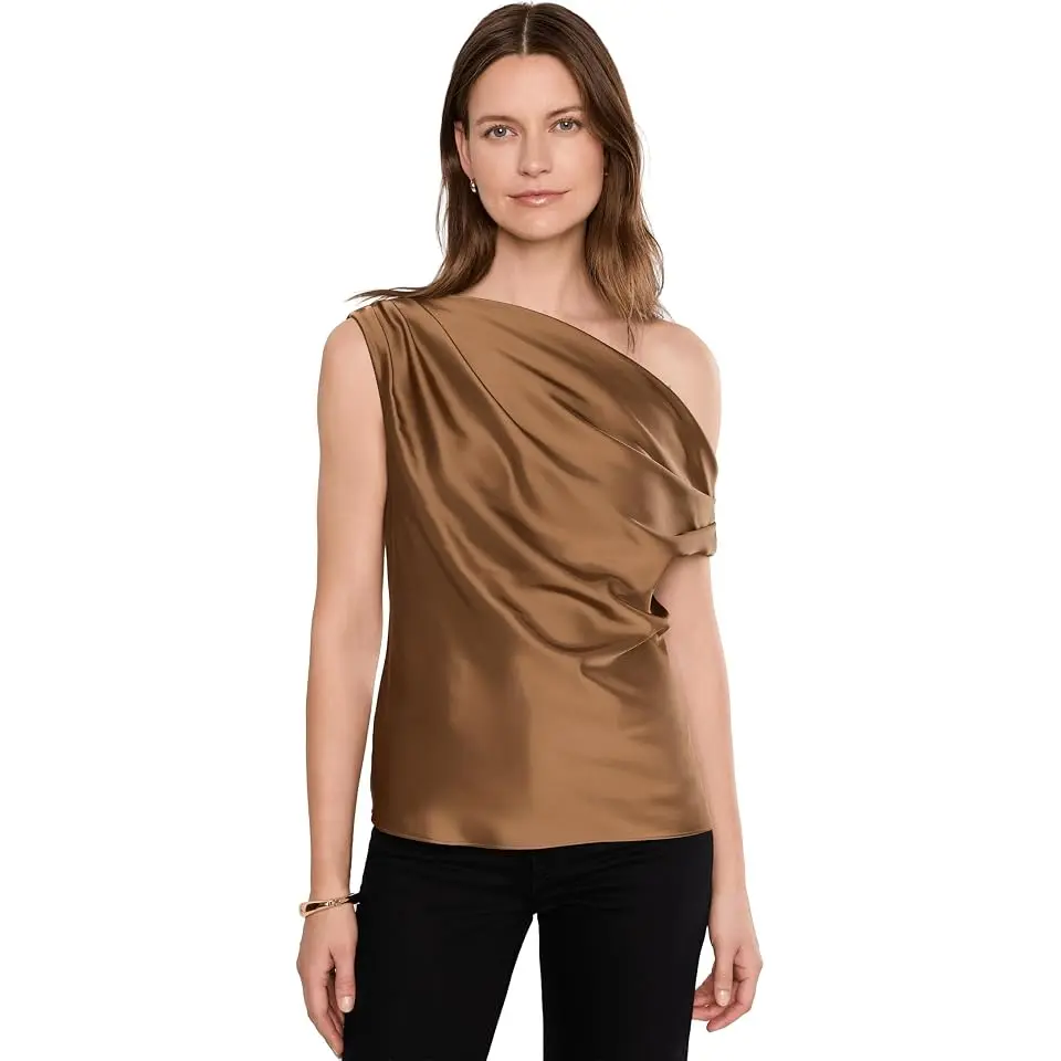 Satin Charmeuse Off-the-Shoulder Blouse