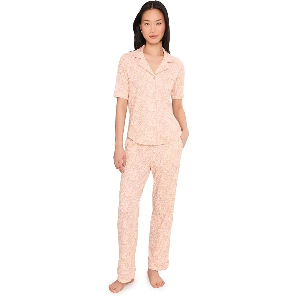 Petite Sunshine Meadows Elbow Sleeve Notch Collar Girlfriend Pajama Set
