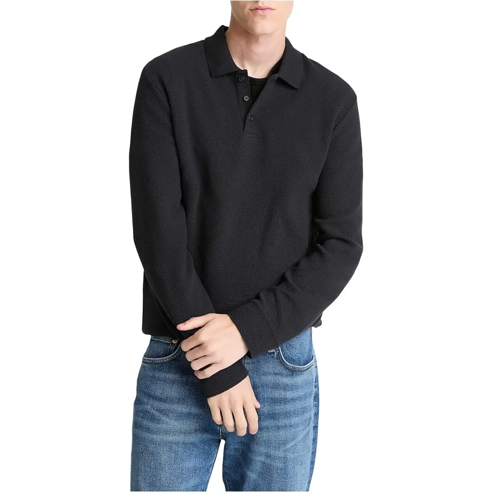 Basket Weave Long Sleeve Polo