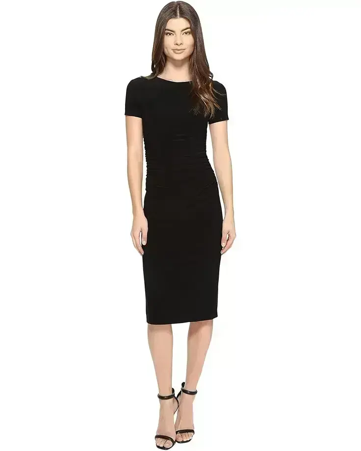 Women's Norma Kamali Short Sleeve Crew Neck Shirred Waist Dress