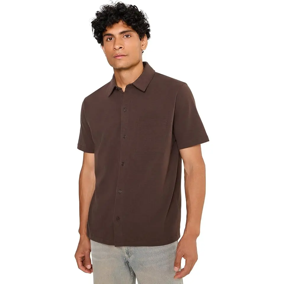 Sueded Jersey Short Sleeve Button-Down