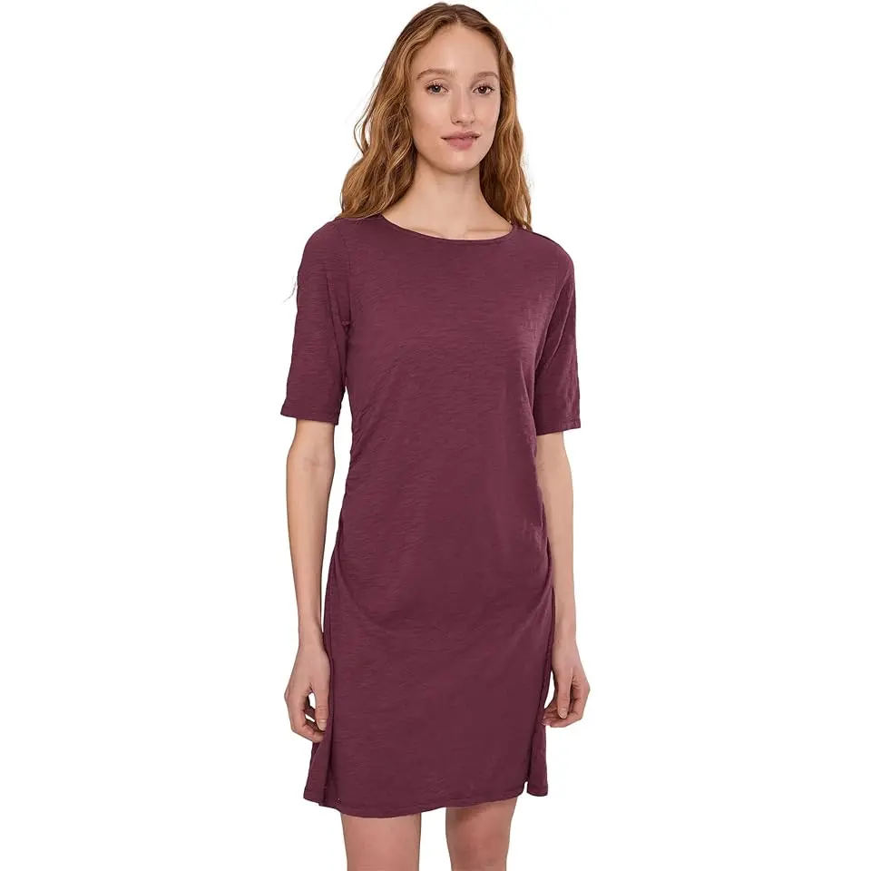 Elbow Sleeve Below The Knee Shirred Dress