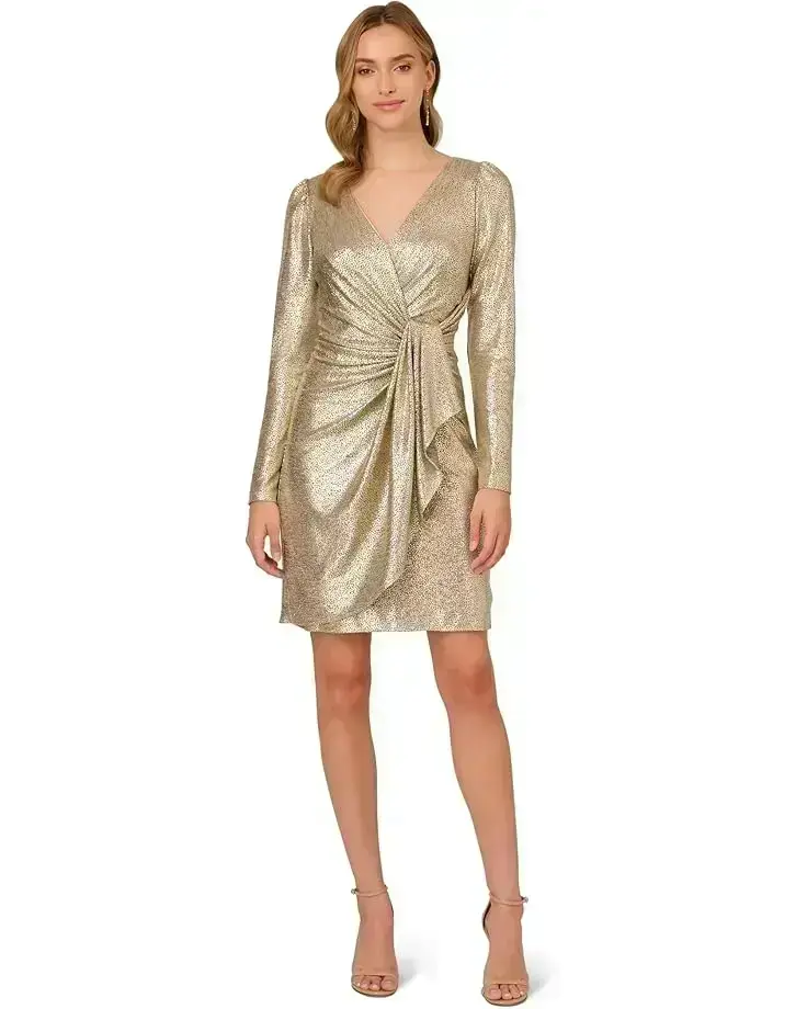 Women's Adrianna Papell Metallic Foil Knit Draped Cocktail Dress