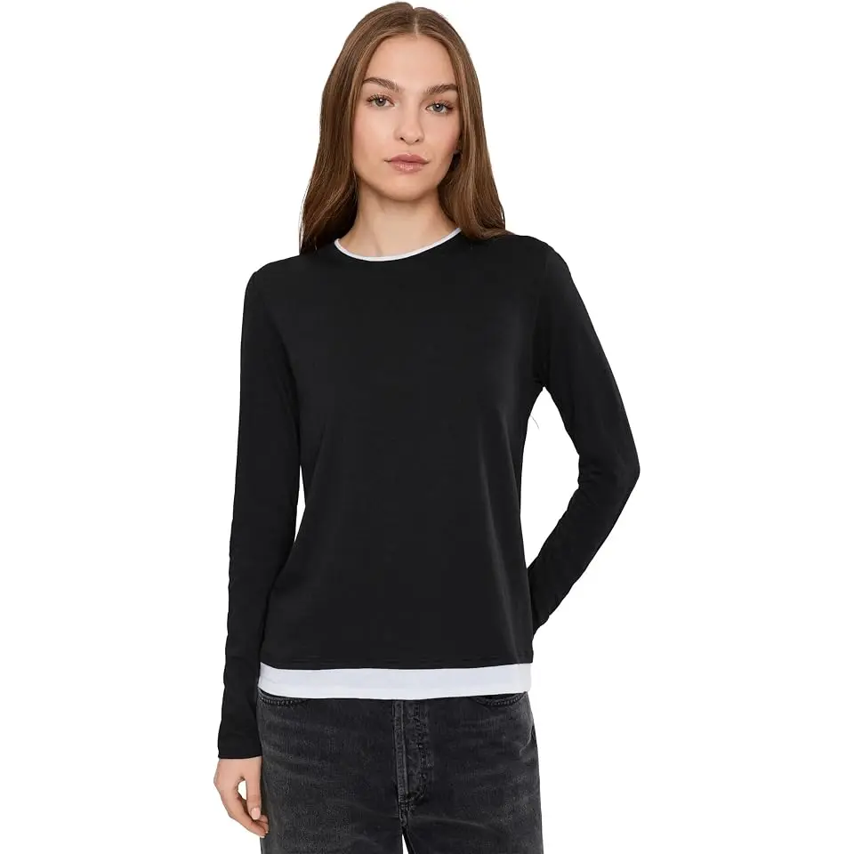 Paneled Hem Long Sleeve Crew