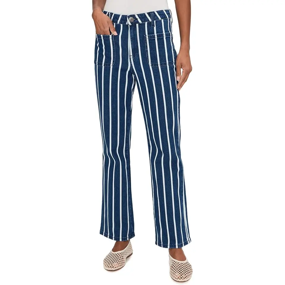 Kelsey-High-Rise Ankle Flare With Patch Pocket in Indigo/White