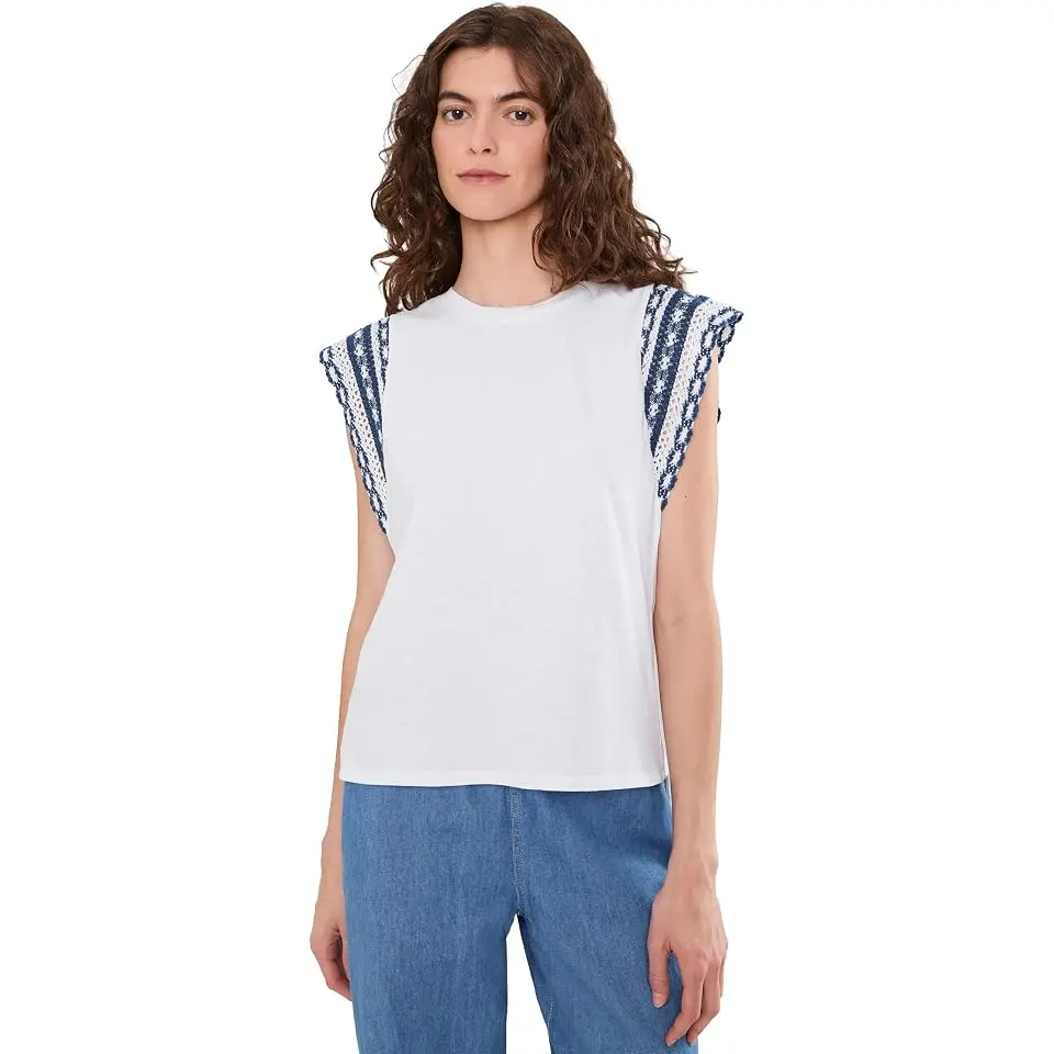 Knit Trim Cotton Slub Top