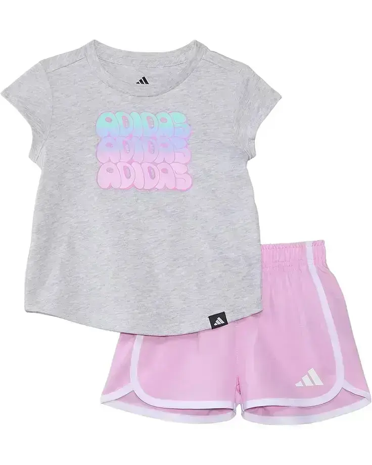 adidas Kids Cap Sleeve Heather Tee & Woven Short Set(Infant)