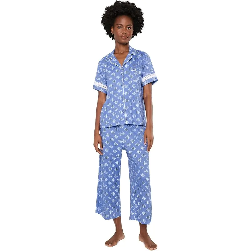 Notch Collar Top & Capri Pajama Set