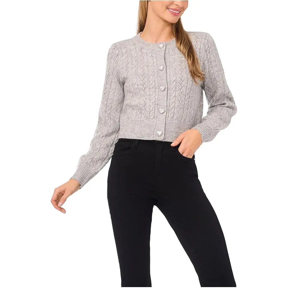 Heart Button Pointelle Cardigan
