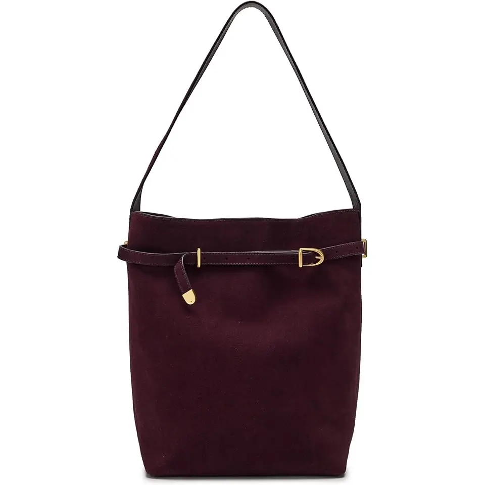 The Essential Belted Bucket Tote in Suede