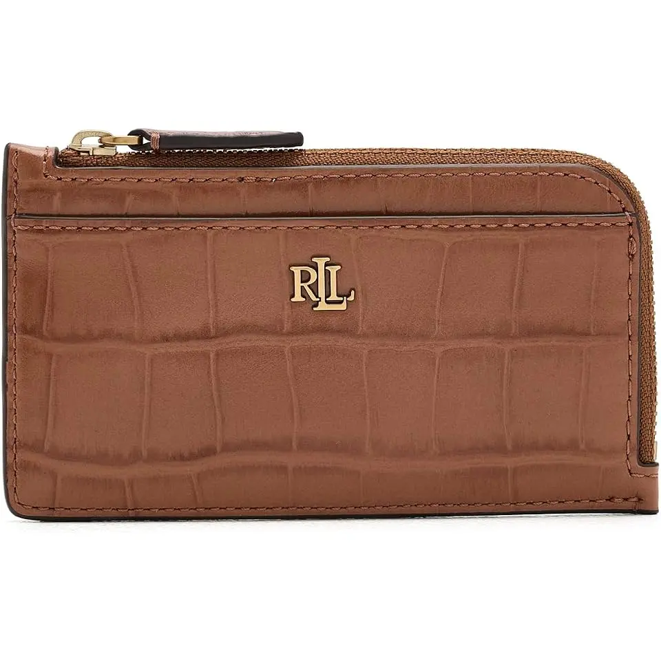 Croc-Embossed Leather L-Zip Card Case