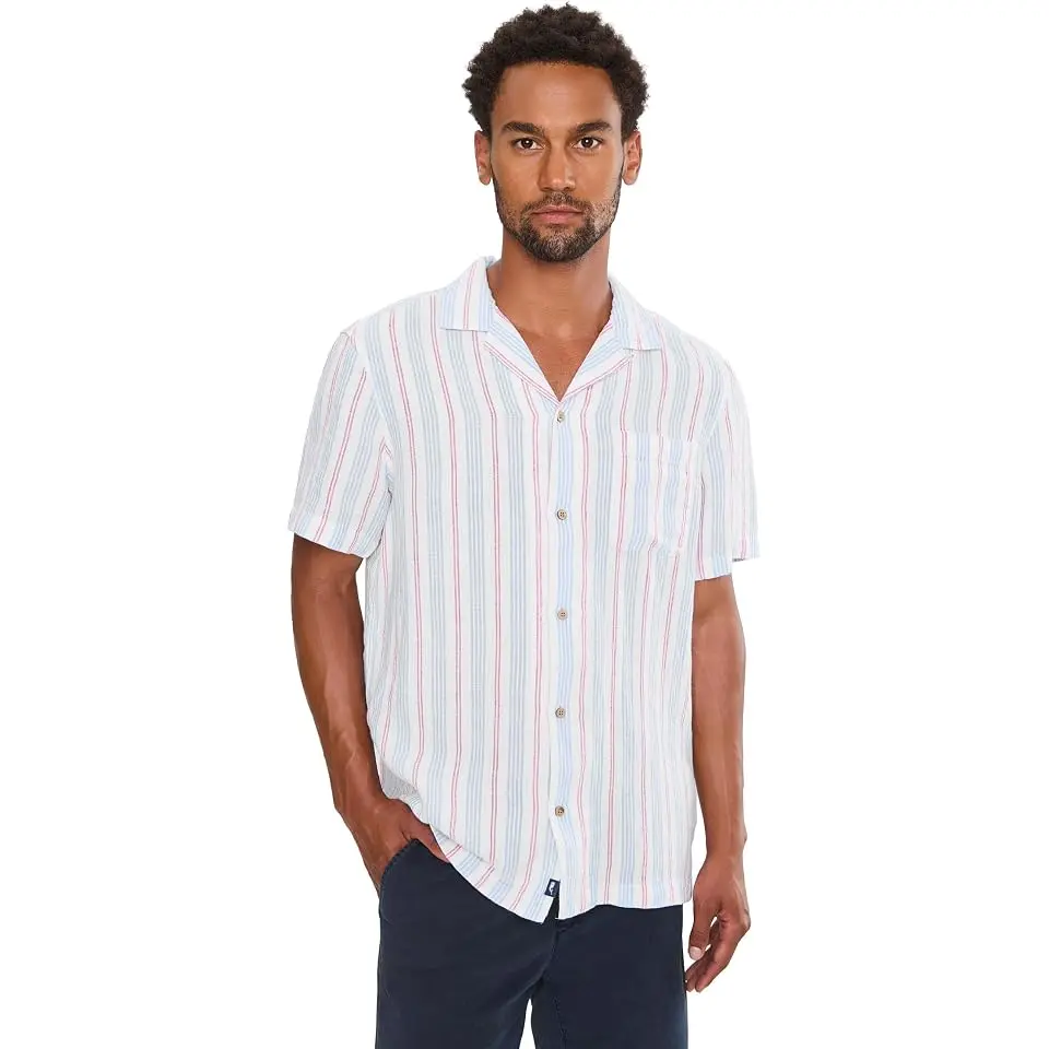 Sparkler Stripe Textured Linen Short Sleeve Cabana Shirt