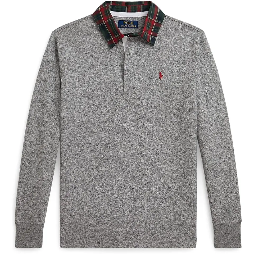 Plaid-Collar Cotton Jersey Rugby Shirt (Big Kid)