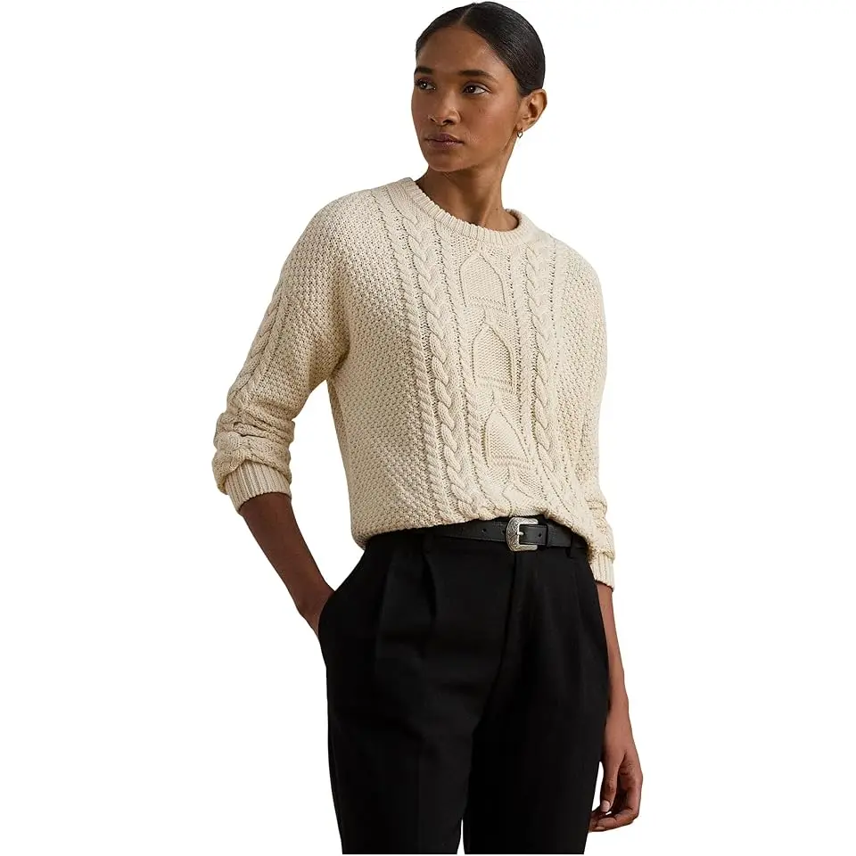 Cable-Knit Cotton Crew Neck Sweater
