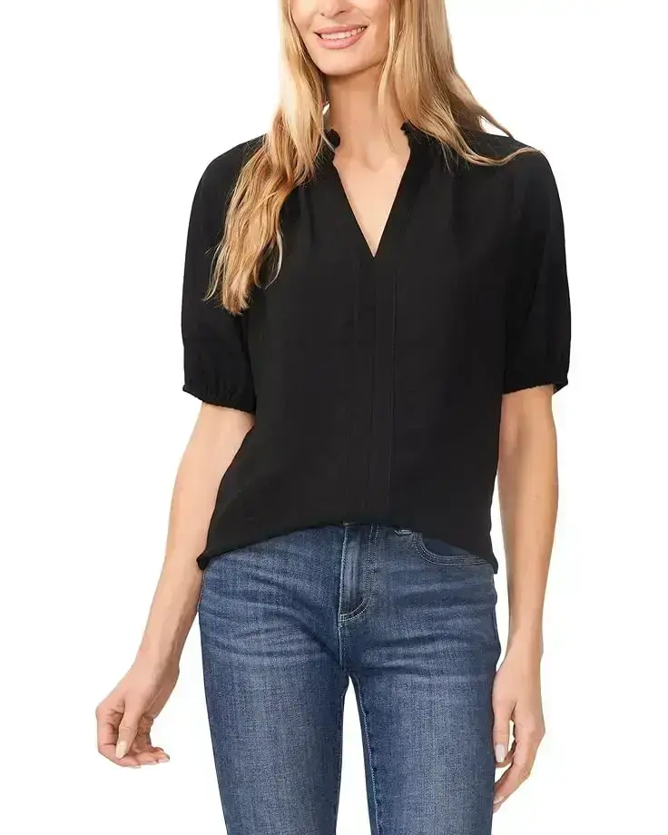Women's CeCe Ruffle Neck Raglan Split Seam Blouse