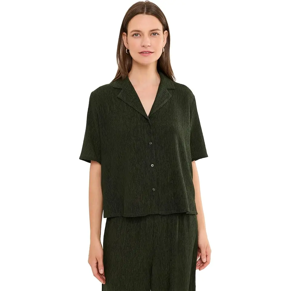 Woven Plisse Notch Collar Shirt