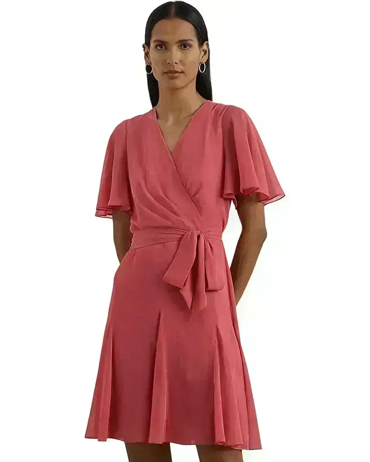Women's Lauren Ralph Lauren Crinkle Georgette Surplice Dress