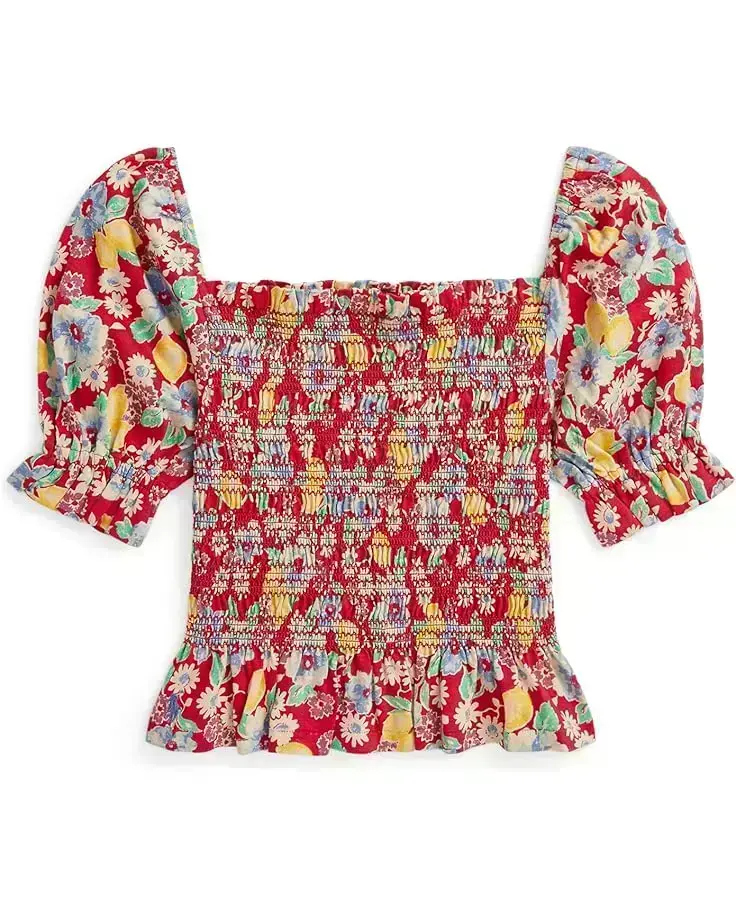 Polo Ralph Lauren Kids Floral Smocked Cotton Jersey Top (Big Kid)