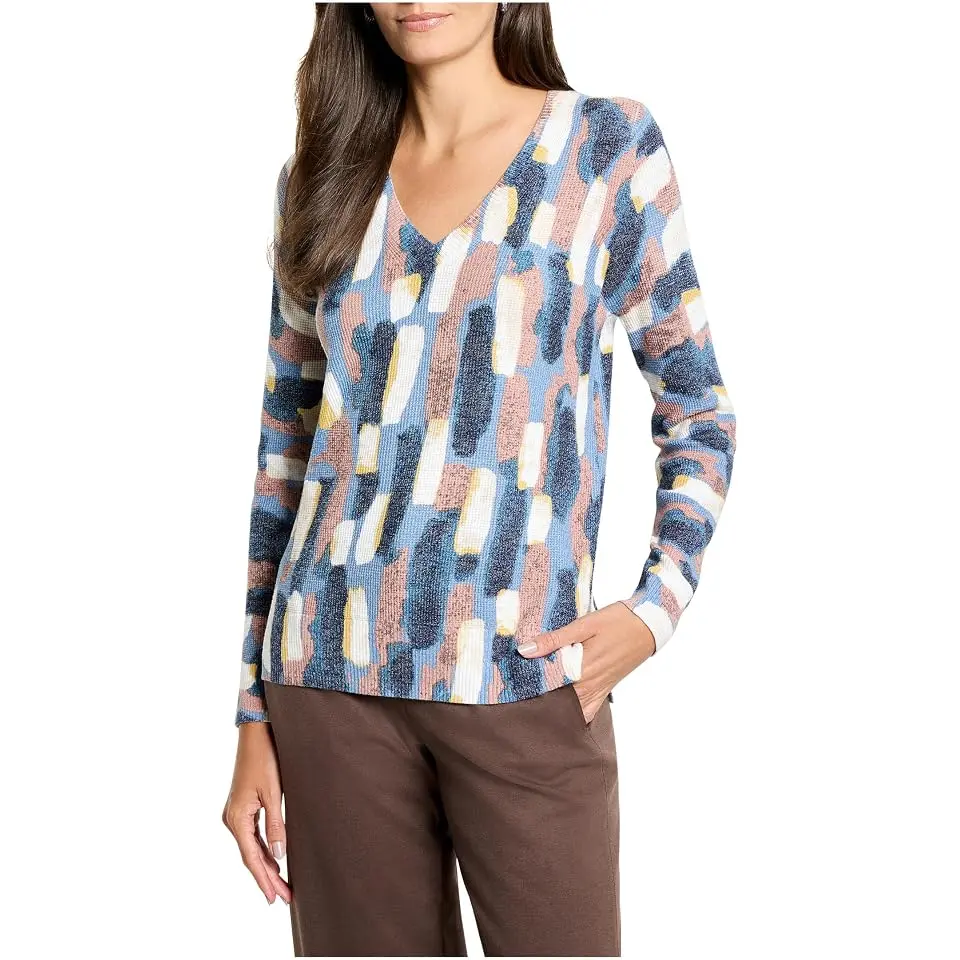 Brushstrokes Waffle V-neck Sweater