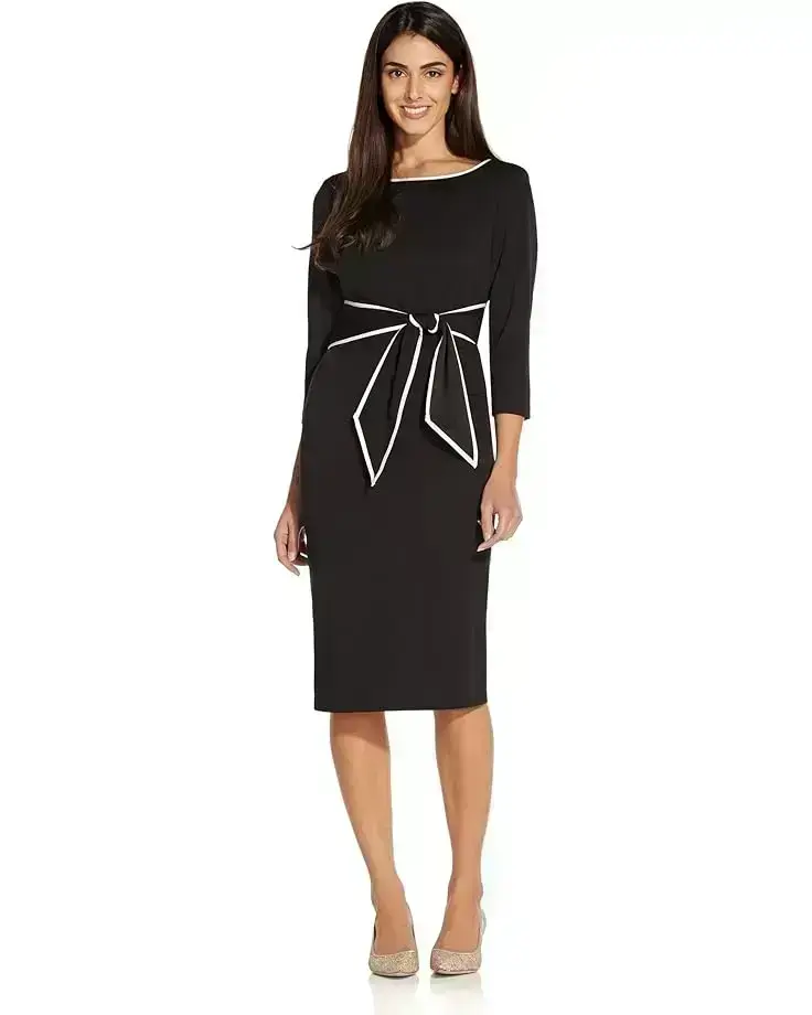 Women's Adrianna Papell Stretch Crepe Tie Front Dress with Contrast Tipping