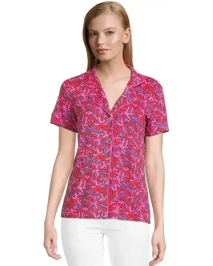 Women's Lilly Pulitzer Pajama Knit Short Sleeve Button-Up Top