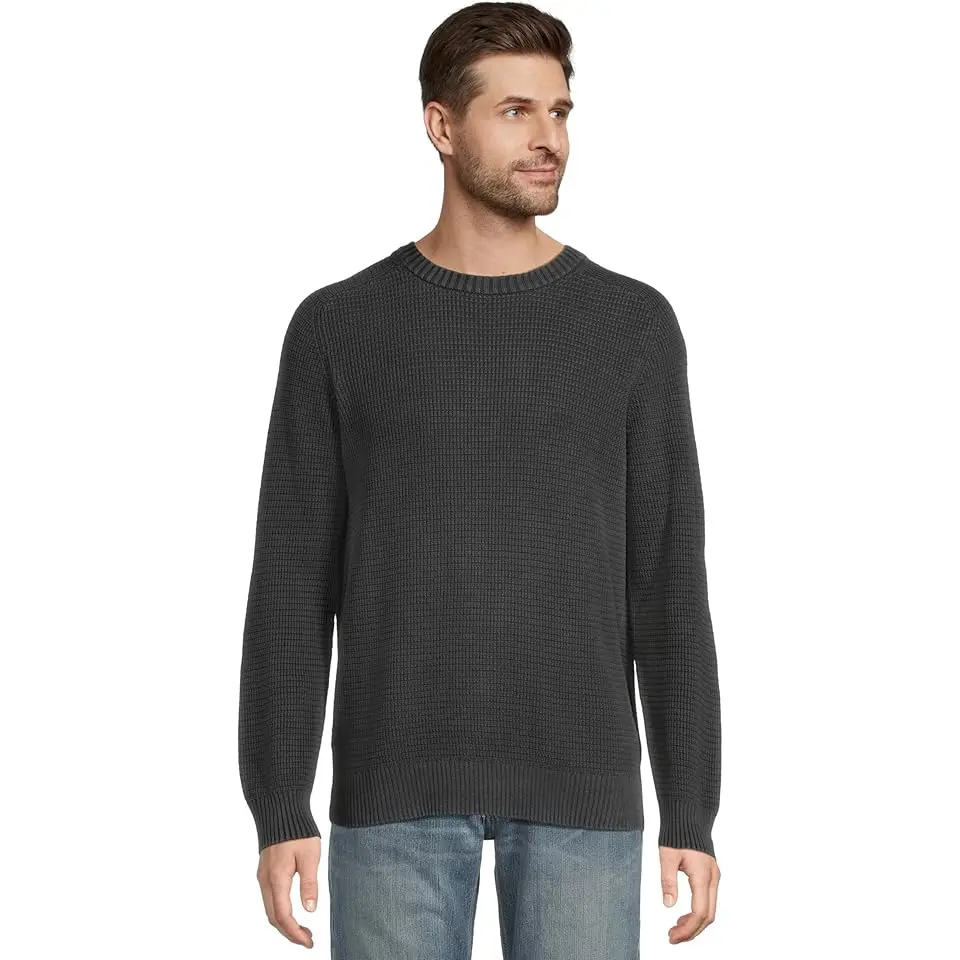 Textured Washed Cotton Sweaters Crewneck