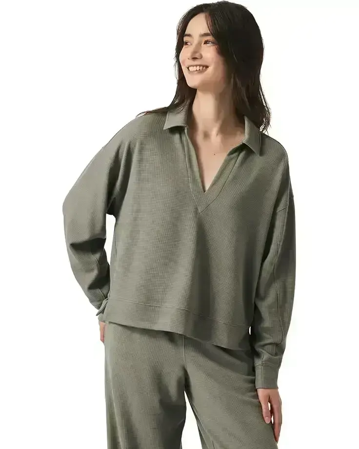 Women's Splendid Waffle Scuba Polo Sweatshirt