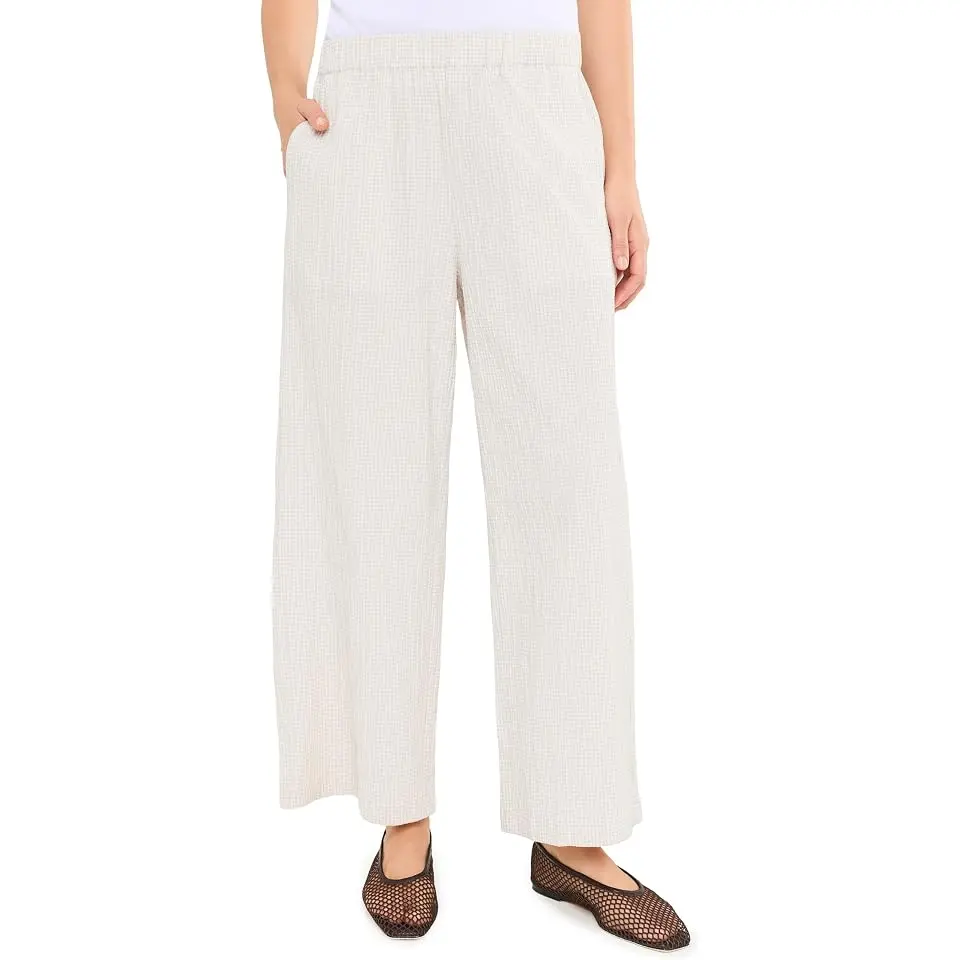 Organic Cotton Pucker Check Ankle Wide Pant