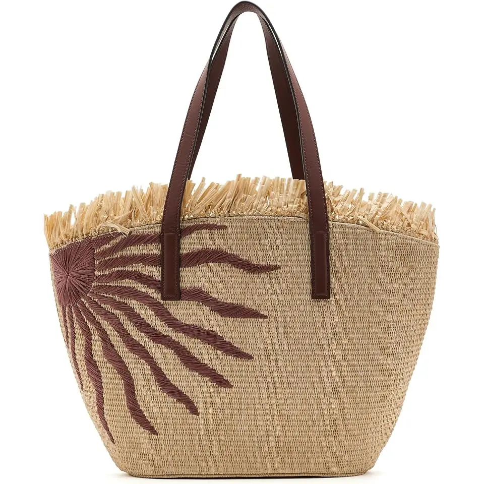 Printed Raffia Basket Bag