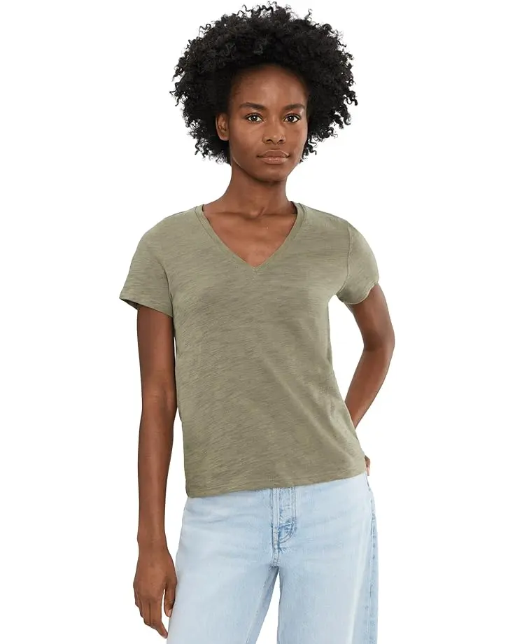 Short Sleeve Back Seam V-Neck