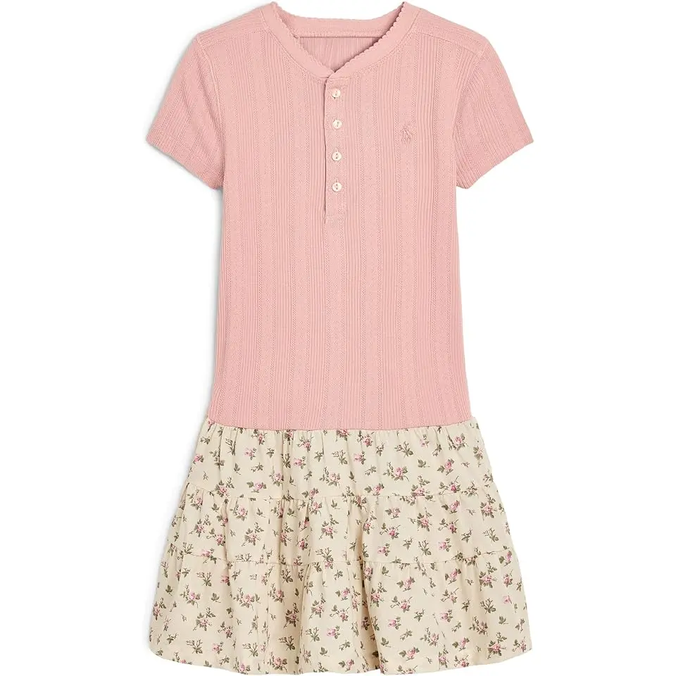 Floral-skirt Pointelle-knit Cotton Dress (Toddler/Little Kid)