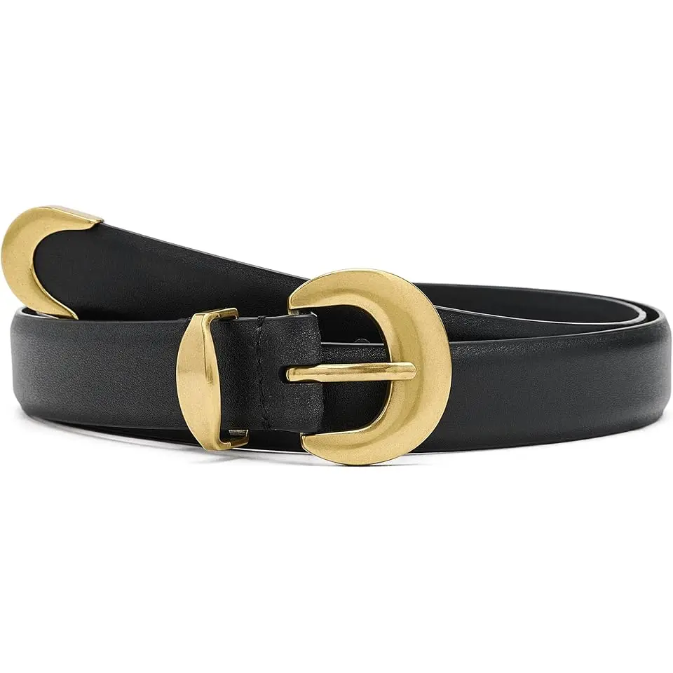 Domed-Buckle Wide Belt in Leather