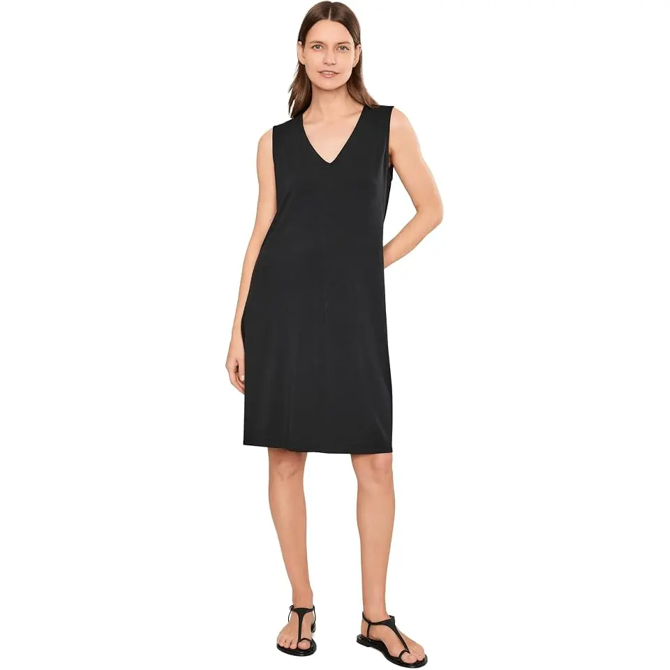 Fine Stretch Jersey Knit V-Neck Dress